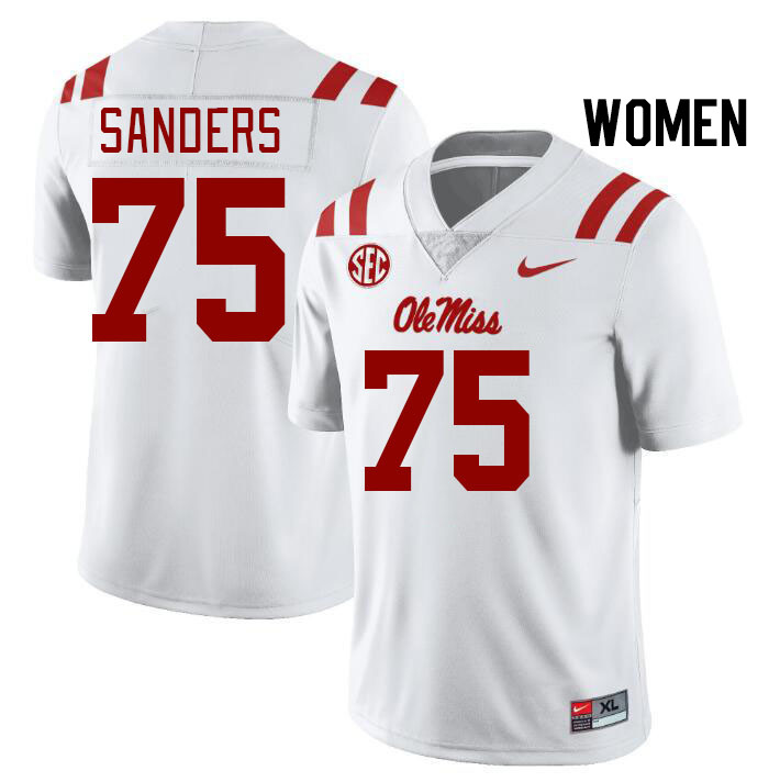 Women #75 Brycen Sanders Ole Miss Rebels College Football Jerseys Stitched Sale-White